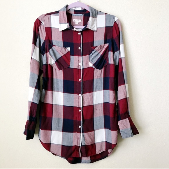 Merona Tops - MERONA Maroon Plaid Button Down Medium